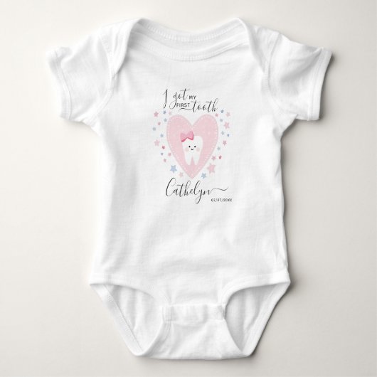 Persoonlijke naam Baby Girl First Tooth Outfit Romper (Voorkant)