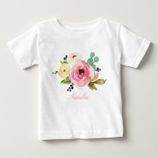 Persoonlijke naam Baby Girl Waterverf Floral-4 (Voorkant)