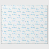 Persoonlijke naam baby jongen script blauw feestje cadeaupapier (Vlak)