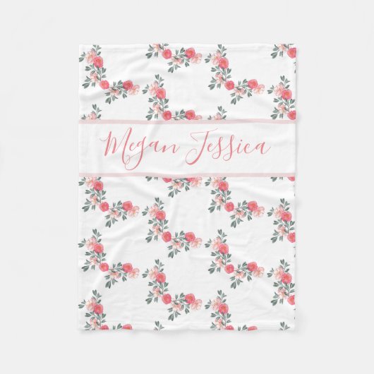 Persoonlijke naam baby meisje met mandje fleece deken (Voorkant)