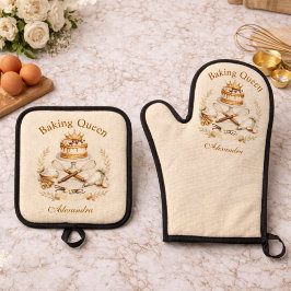 Persoonlijke Naam Bakkoningin Ovenwant & Pannenlap Set