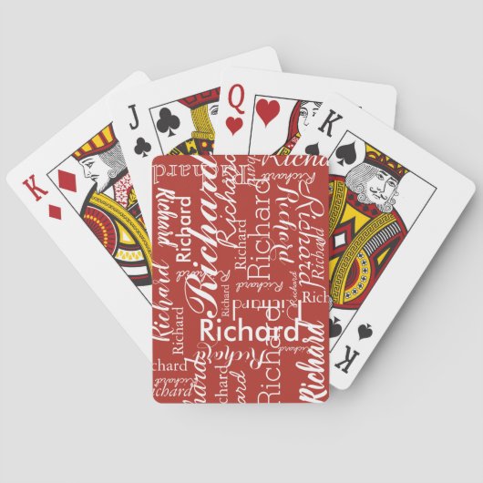 Persoonlijke naam baksteenrood pokerkaarten (Achterkant)