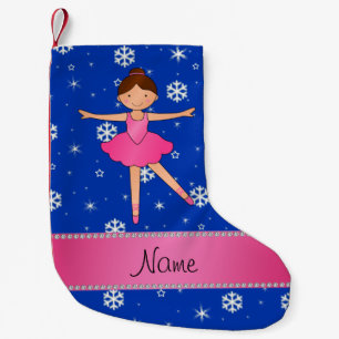 Persoonlijke naam ballerina blauwe sneeuwvlokken kleine kerstsok