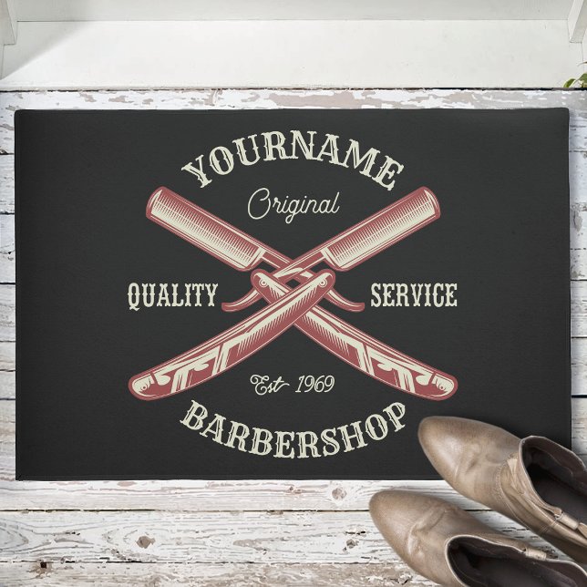 Persoonlijke naam Barber Straight Razor Barbershop Deurmat (Creator heeft geüpload)