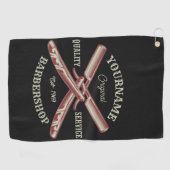 Persoonlijke naam Barber Straight Razor Barbershop Golfhanddoek (Horizontaal)