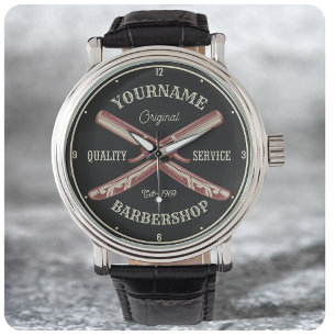 Persoonlijke naam Barber Straight Razor Barbershop Horloge