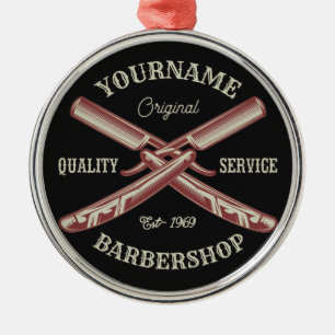 Persoonlijke naam Barber Straight Razor Barbershop Metalen Ornament