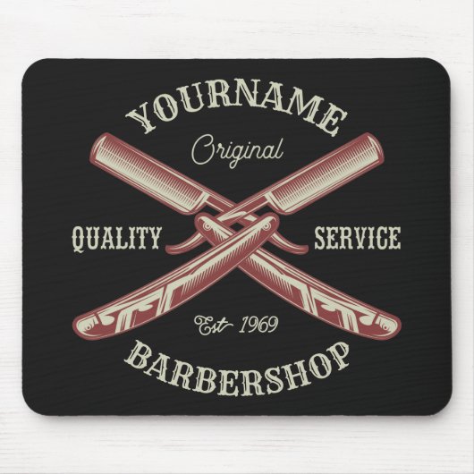 Persoonlijke naam Barber Straight Razor Barbershop Muismat (Voorkant)