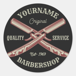 Persoonlijke naam Barber Straight Razor Barbershop Ronde Sticker