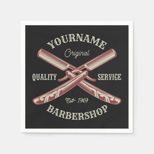 Persoonlijke naam Barber Straight Razor Barbershop Servet (Voorkant)