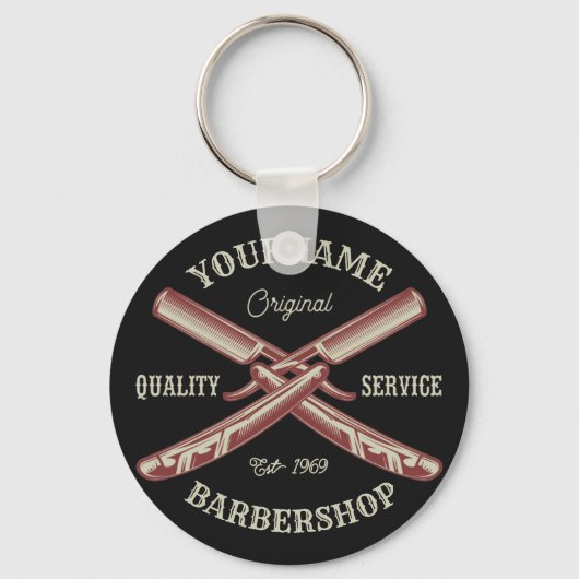 Persoonlijke naam Barber Straight Razor Barbershop Sleutelhanger (Voorkant)