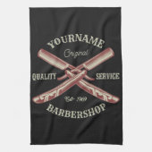 Persoonlijke naam Barber Straight Razor Barbershop Theedoek (Verticaal)