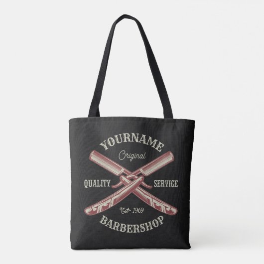 Persoonlijke naam Barber Straight Razor Barbershop Tote Bag (Achterkant)