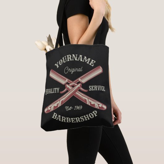 Persoonlijke naam Barber Straight Razor Barbershop Tote Bag (Dichtbij)