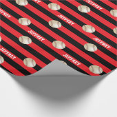Persoonlijke naam Baseball Red & Black Cadeaupapier (Hoek)