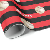 Persoonlijke naam Baseball Red & Black Cadeaupapier (Rol Hoek)