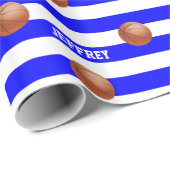Persoonlijke naam Basketball Blue/White Cadeaupapier (Rol Hoek)