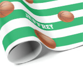 Persoonlijke naam Basketball Green/White Cadeaupapier (Rol Hoek)