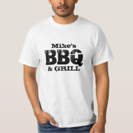 Persoonlijke naam BBQ t-shirt voor buitenmannen