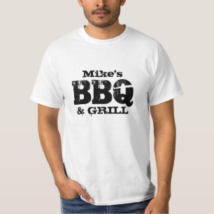 Persoonlijke naam BBQ t-shirt voor buitenmannen
