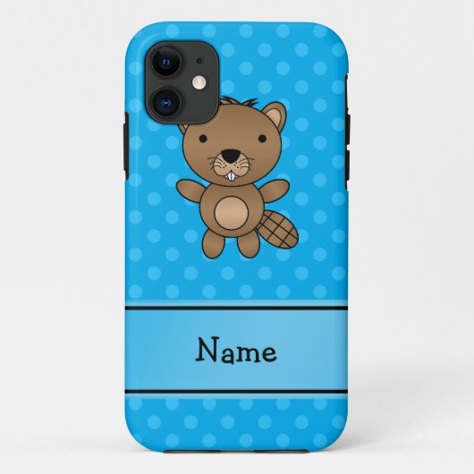Persoonlijke naam beaver blue polka-punten Case-Mate iPhone case (Achterkant)