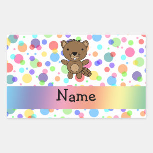 Persoonlijke naam beaver regenboogstippen rechthoekige sticker