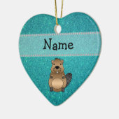 Persoonlijke naam beaver turquoise glitter keramisch ornament (Links)