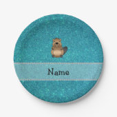 Persoonlijke naam beaver turquoise glitter papieren bordje (Voorkant)