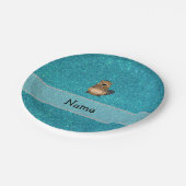 Persoonlijke naam beaver turquoise glitter papieren bordje (Gekanteld)