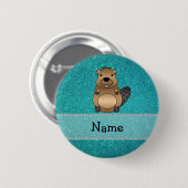 Persoonlijke naam beaver turquoise glitter ronde button 5,7 cm (Voorkant /achterkant)