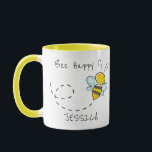 Persoonlijke naam | Bee Happy Mok<br><div class="desc">Cute Bee happy,  mok koffie/thee,  met jouw naam en een schattige bijen,  perfect als geschenk,  voor alle feestdagen en gelegenheden. De doopvontstijlen,  de grootte en de kleuren kunnen worden veranderd door op de pas verdere verbinding na het personaliseren te klikken.</div>