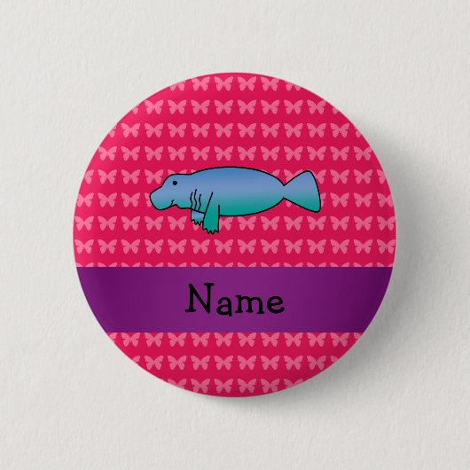 Persoonlijke naam beheert roze vlinders ronde button 5,7 cm (Voorkant)