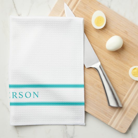 Persoonlijke naam bewerkbare kleur dubbele strepen theedoek (Quarter Fold)