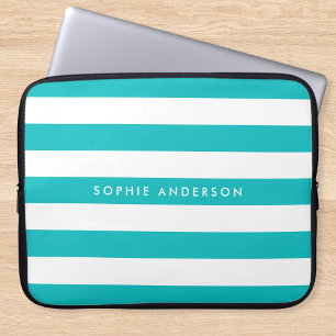 Persoonlijke naam bewerkbare kleur en witte strepe laptop sleeve