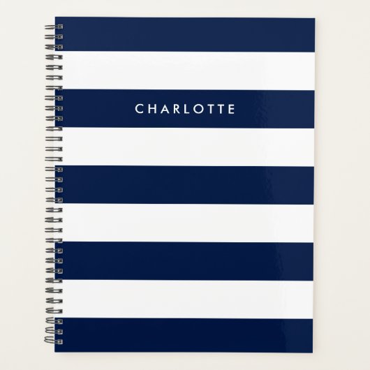 Persoonlijke naam bewerkbare kleur en witte strepe planner (Voorkant)