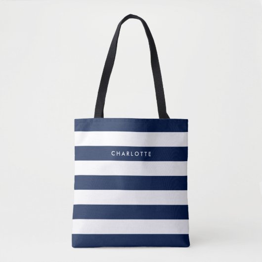 Persoonlijke naam bewerkbare kleur en witte strepe tote bag (Voorkant)