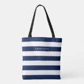 Persoonlijke naam bewerkbare kleur en witte strepe tote bag (Achterkant)