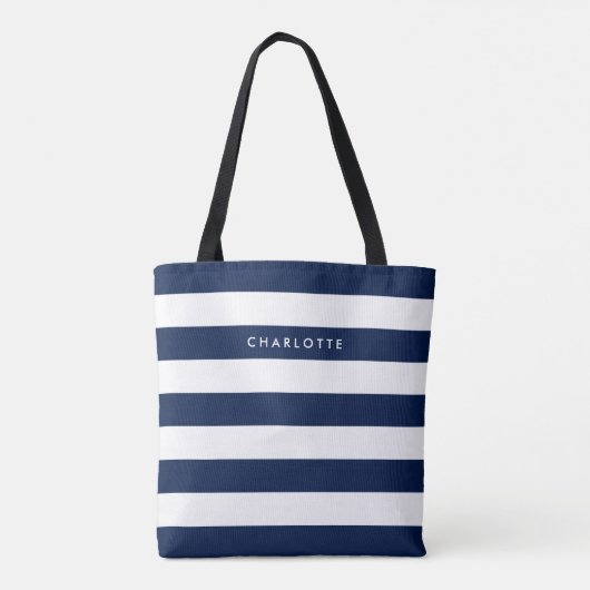 Persoonlijke naam bewerkbare kleur en witte strepe tote bag (Achterkant)