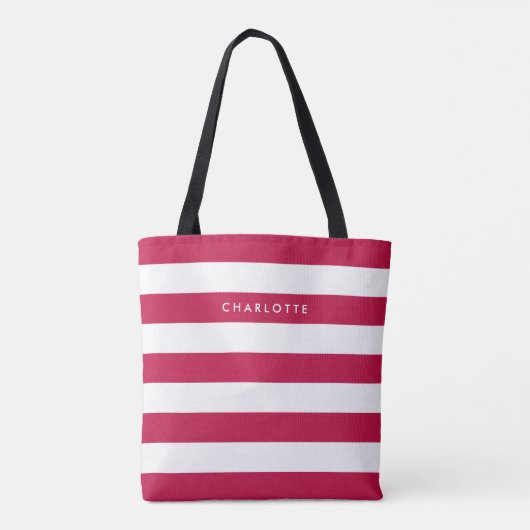 Persoonlijke naam bewerkbare kleur en witte strepe tote bag (Achterkant)