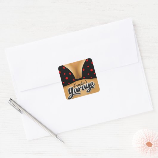 Persoonlijke naam Bikini Babe Girl Man Cave Garage Vierkante Sticker (Envelop)