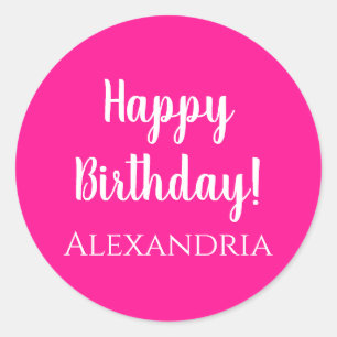 Persoonlijke naam Birthday Hot Pink Happy Birthday Ronde Sticker