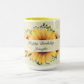 Persoonlijke naam Birthday Wishes Sunflower Coffee Mok (Midden)