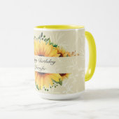 Persoonlijke naam Birthday Wishes Sunflower Coffee Mok (Voorkant rechts)