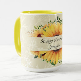 Persoonlijke naam Birthday Wishes Sunflower Coffee Mok