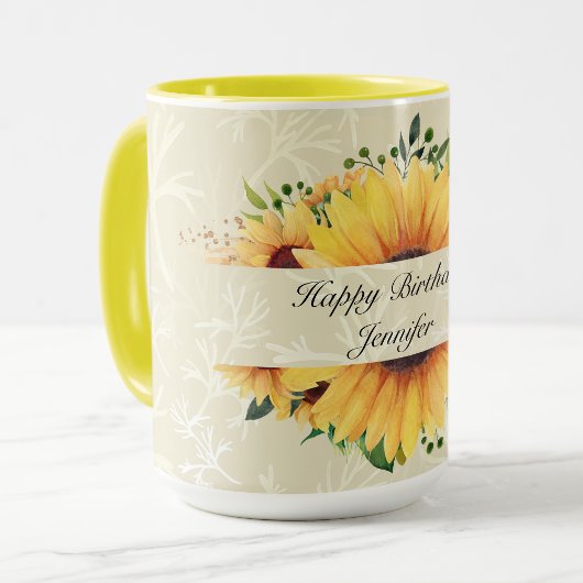 Persoonlijke naam Birthday Wishes Sunflower Coffee Mok