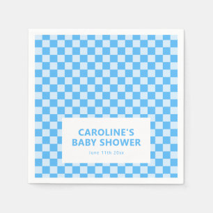 Persoonlijke naam blauw geruit retro babyfeestje servet