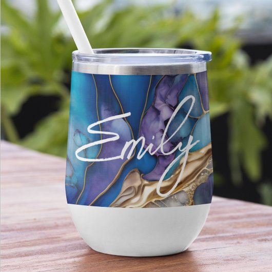 Persoonlijke naam blauw goud marmer cadeau