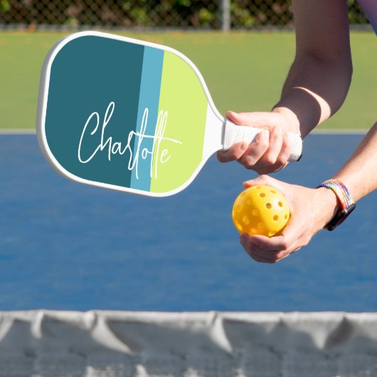 Persoonlijke naam blauw groen wit pickleball paddle (Insitu)