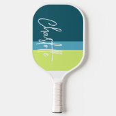 Persoonlijke naam blauw groen wit pickleball paddle (Achterkant)