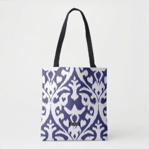 Persoonlijke naam Blauw Ikat Pattern Bridesmaid Tote Bag